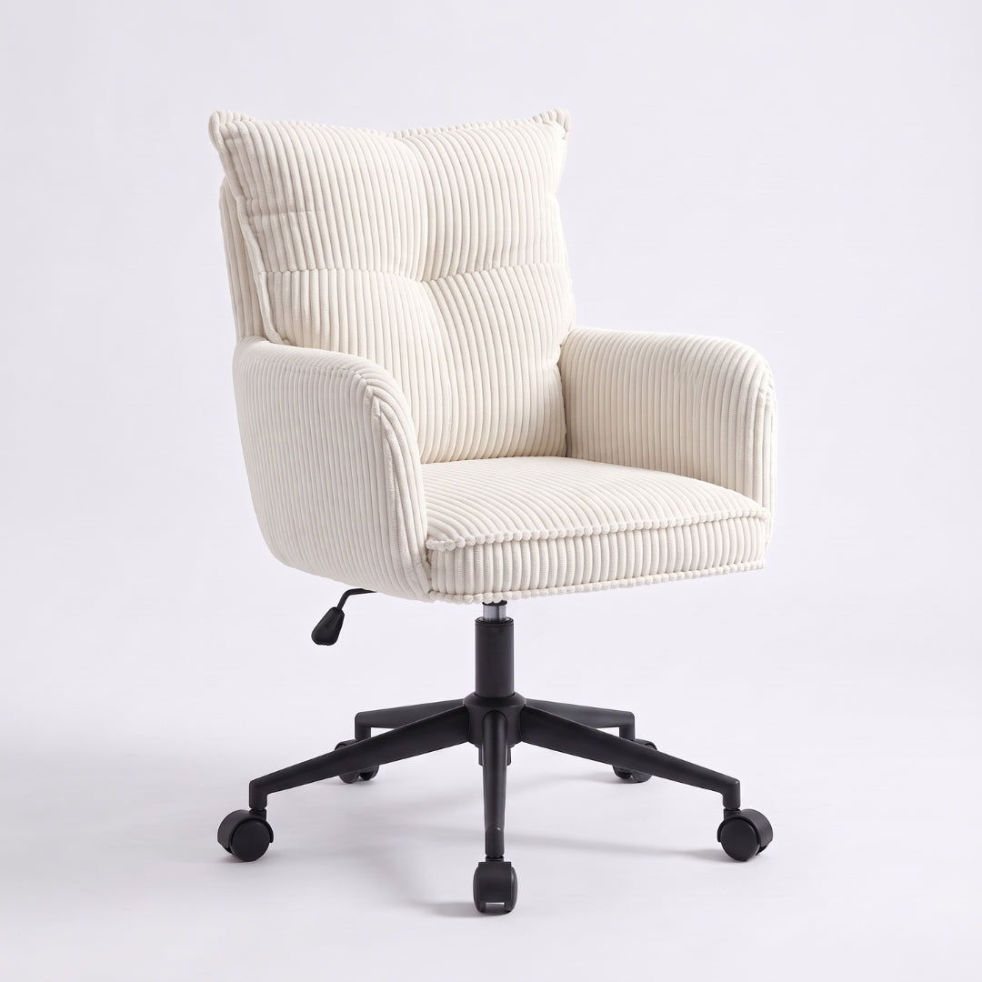 Silla giratoria de pana crema – vista frontal
