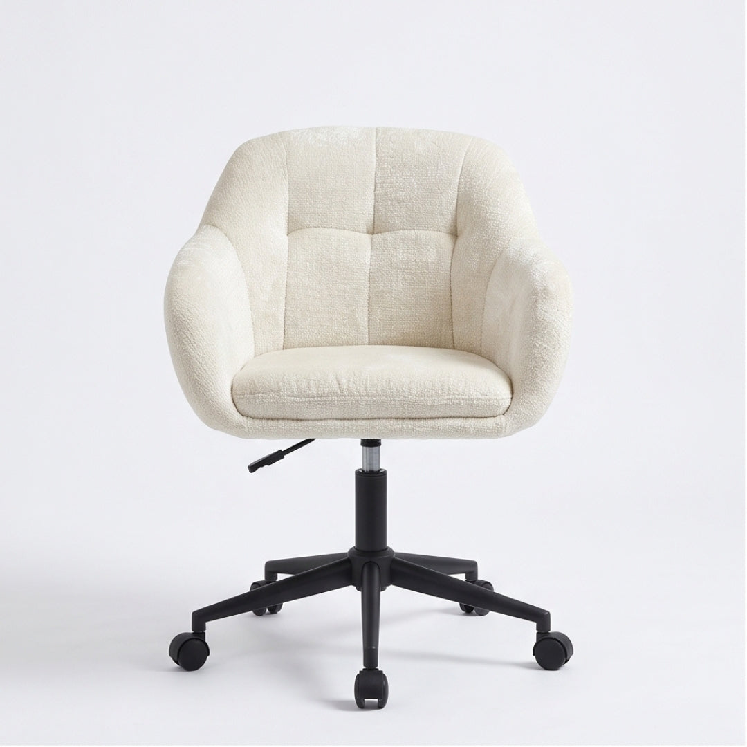 Silla giratoria bouclé crema – vista frontal