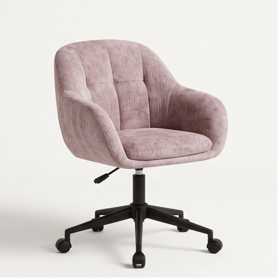 Silla giratoria de chenilla rosa – vista frontal
