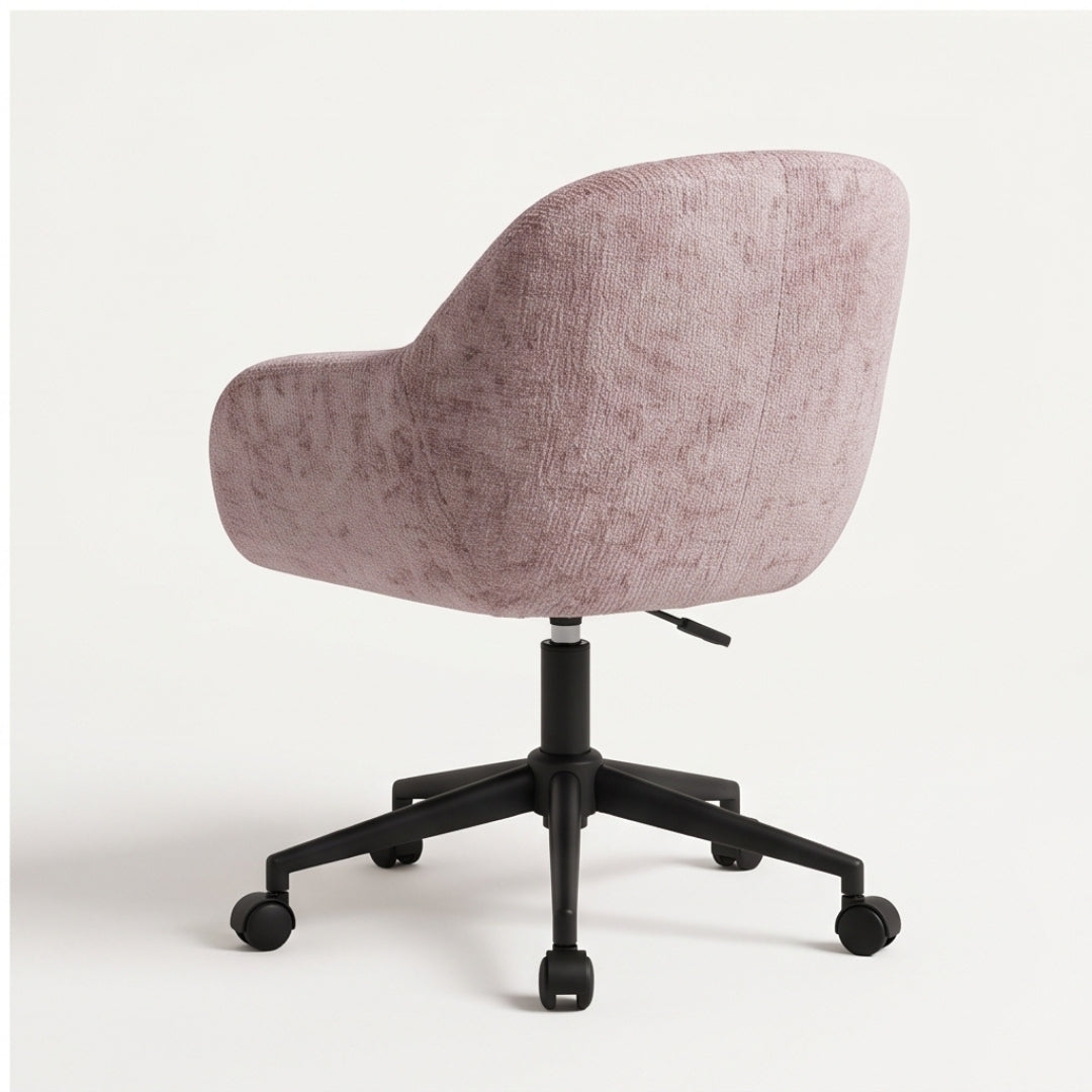 Silla giratoria de chenilla rosa – vista trasera