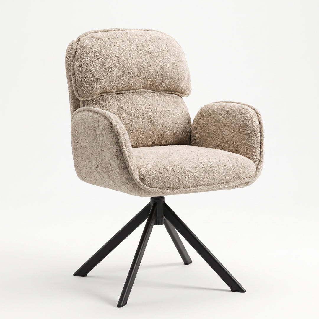 Silla giratoria taupe con cabecera – vista frontal