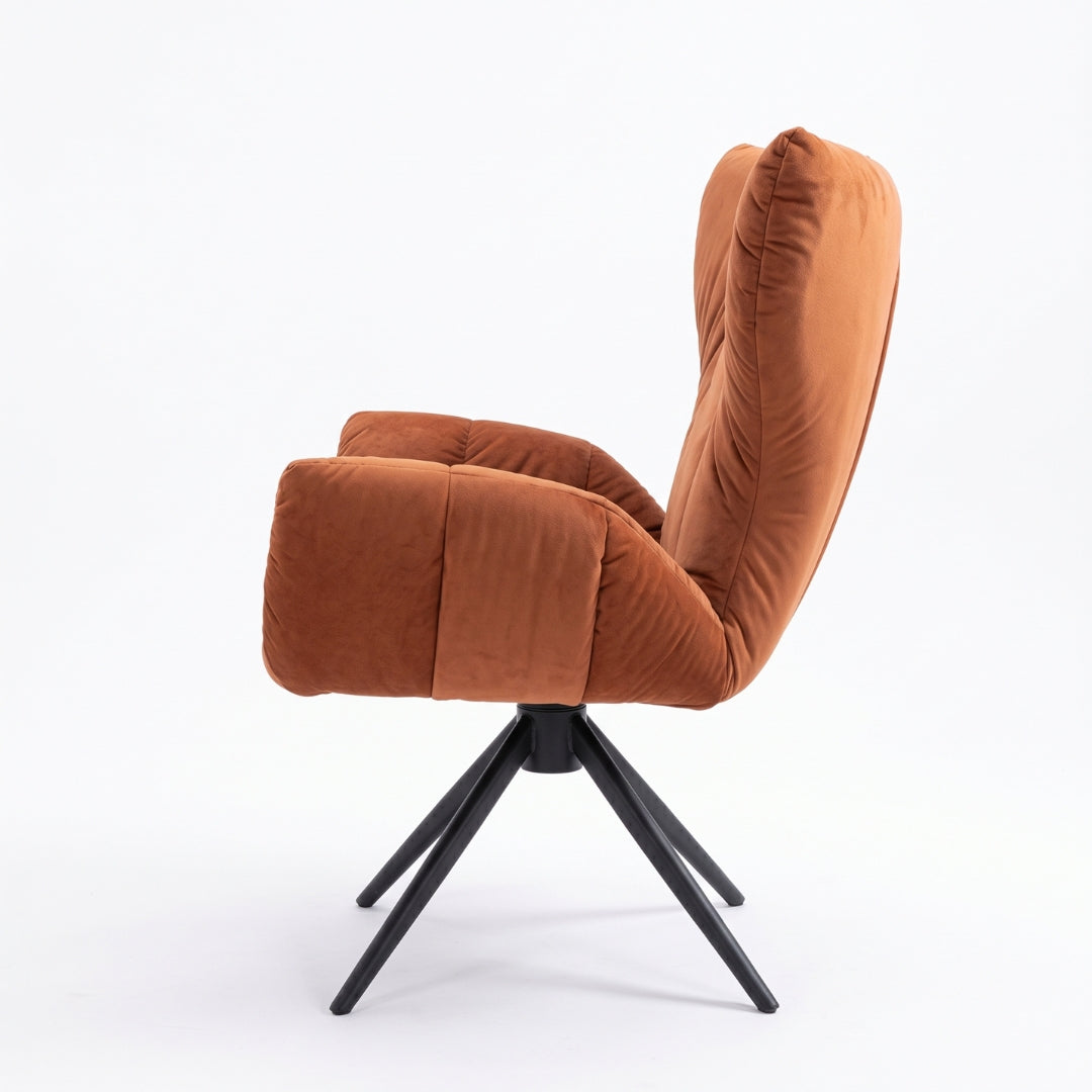 Silla giratoria de terciopelo terracota – vista lateral