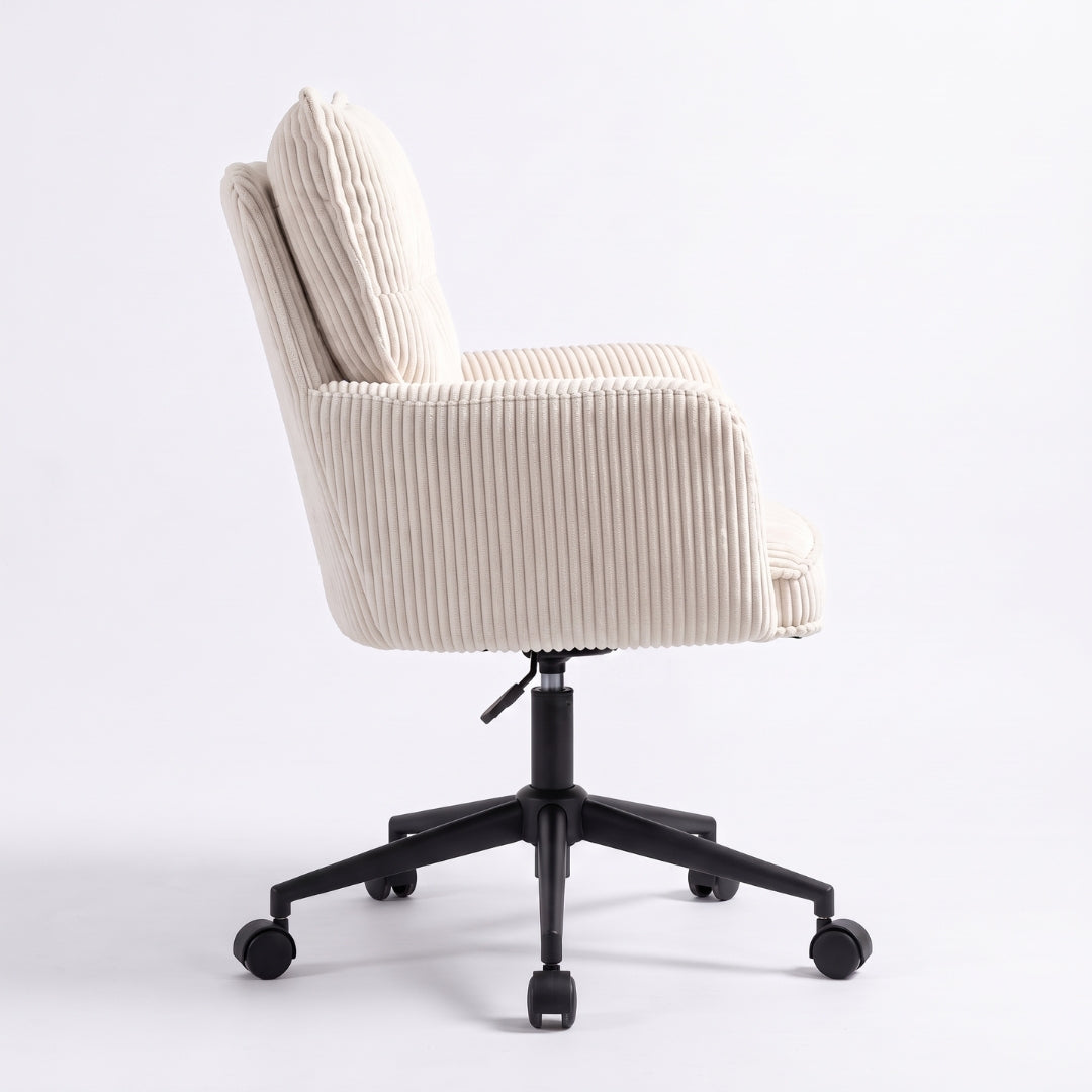 Silla giratoria de pana crema – vista lateral