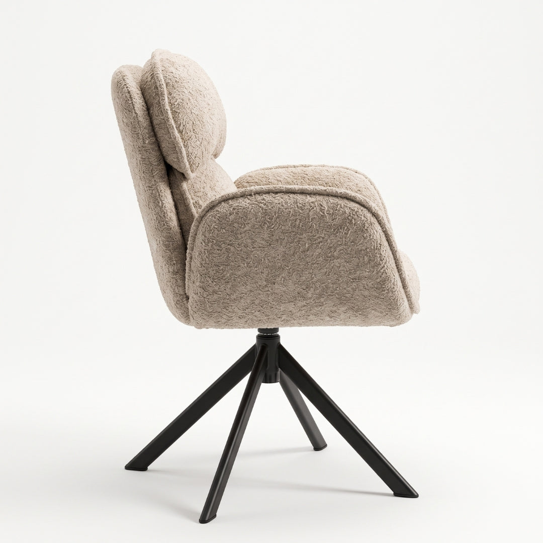 Silla giratoria taupe con cabecera – vista lateral